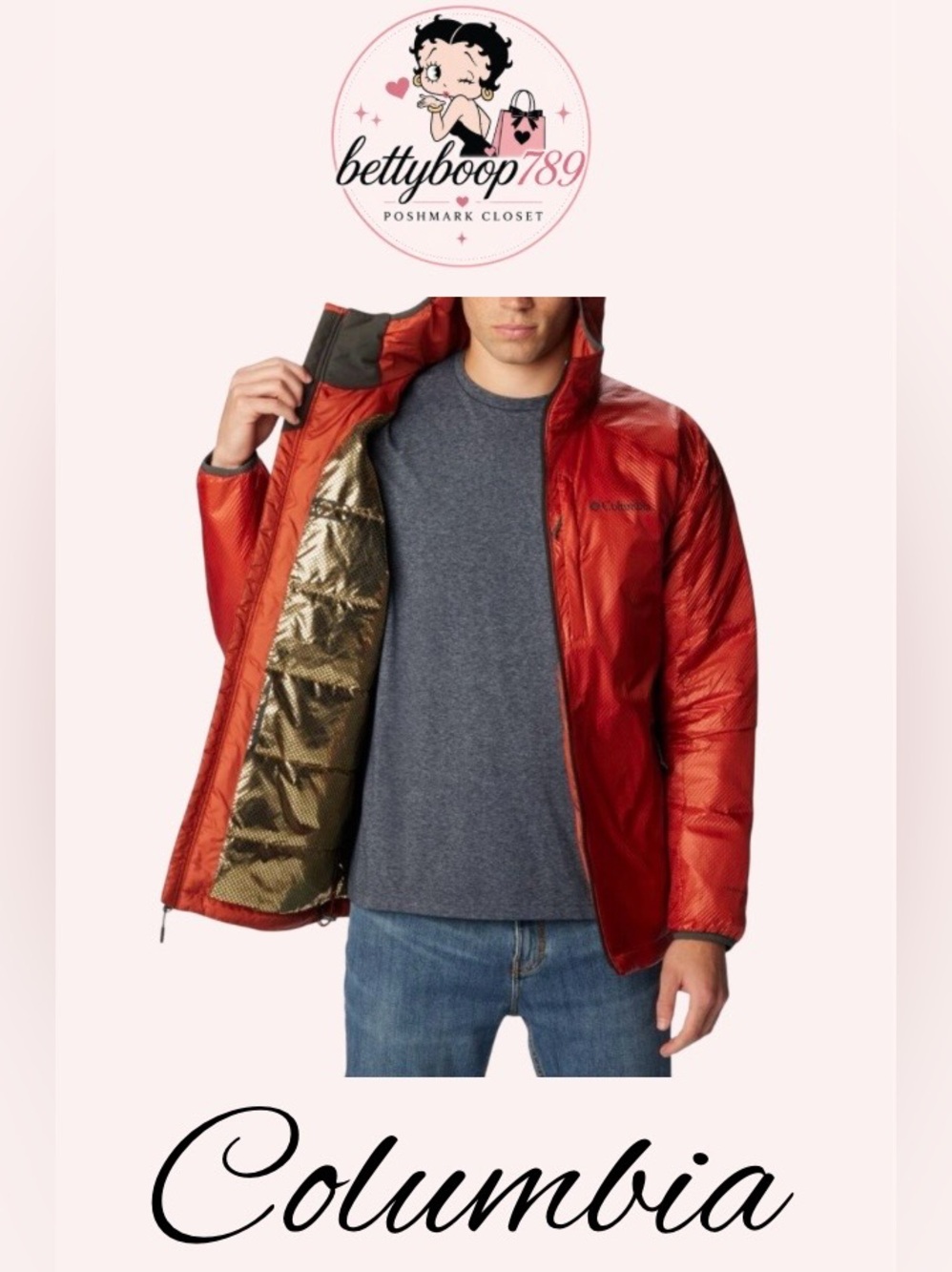 CLEARANCE! NWT Columbia Men's Red Hooded Puffer Jacket with Gold Lining